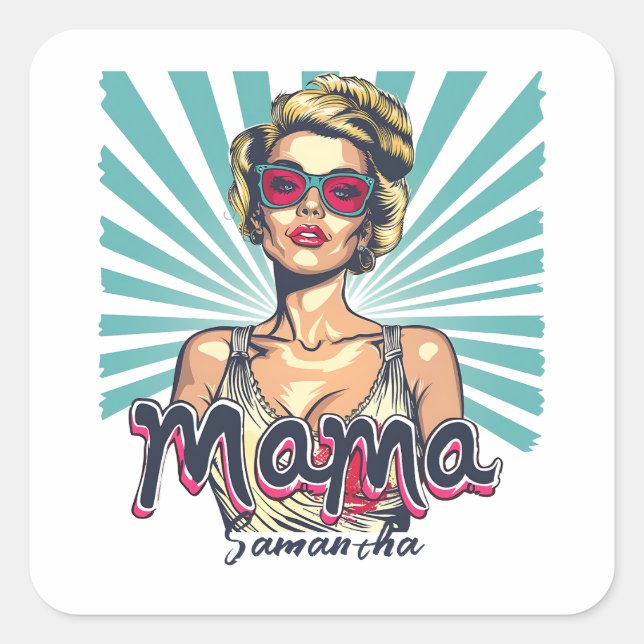 Personalized Retro  Mama Pop Art (7) Square Sticker (Front)