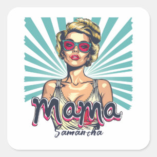 Personalized Retro Mama Pop Art (7) Square Sticker