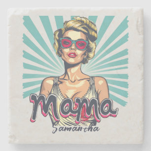 Personalized Retro  Mama Pop Art (7) Stone Coaster