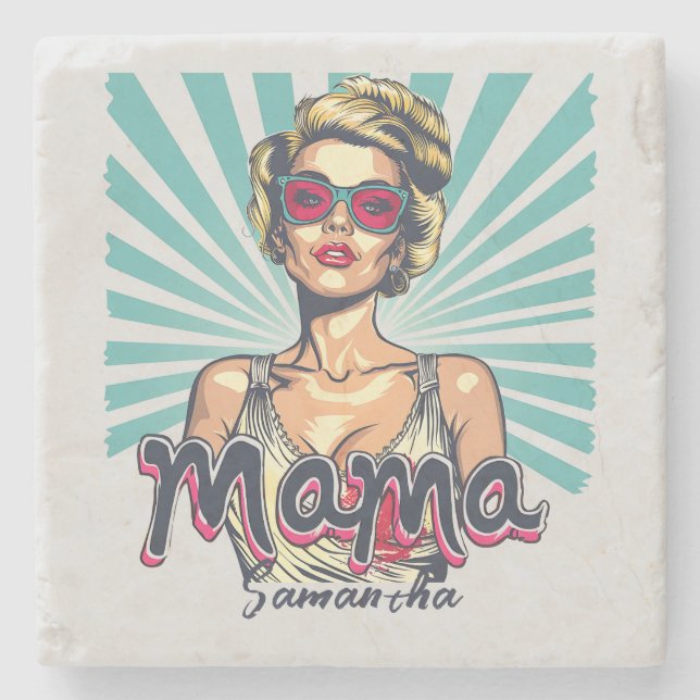 Personalized Retro  Mama Pop Art (7) Stone Coaster (Front)