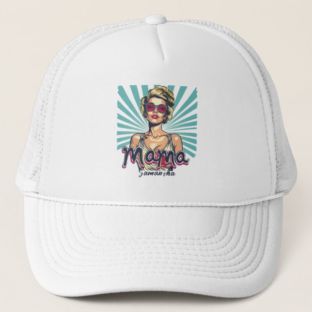 Personalized Retro  Mama Pop Art (7) Trucker Hat (Front)