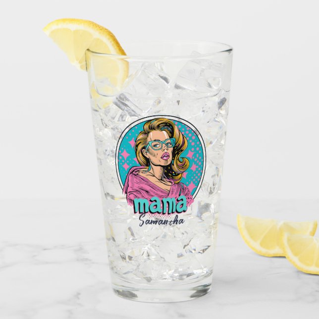 Personalized Retro  Mama Pop Art (8) Glass (Front Ice)