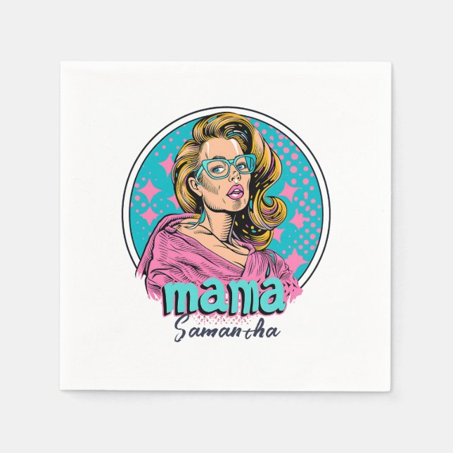 Personalized Retro  Mama Pop Art (8) Napkins (Front)