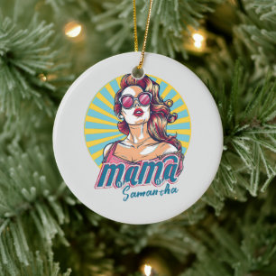 Personalized Retro Mama Pop Art (9) Ceramic Ornament
