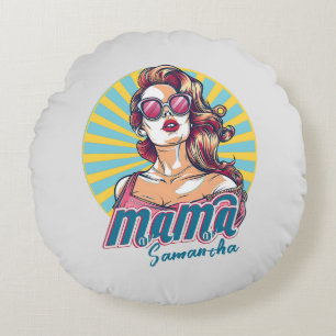 Personalized Retro Mama Pop Art (9) Round Pillow