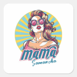 Personalized Retro Mama Pop Art (9) Square Sticker