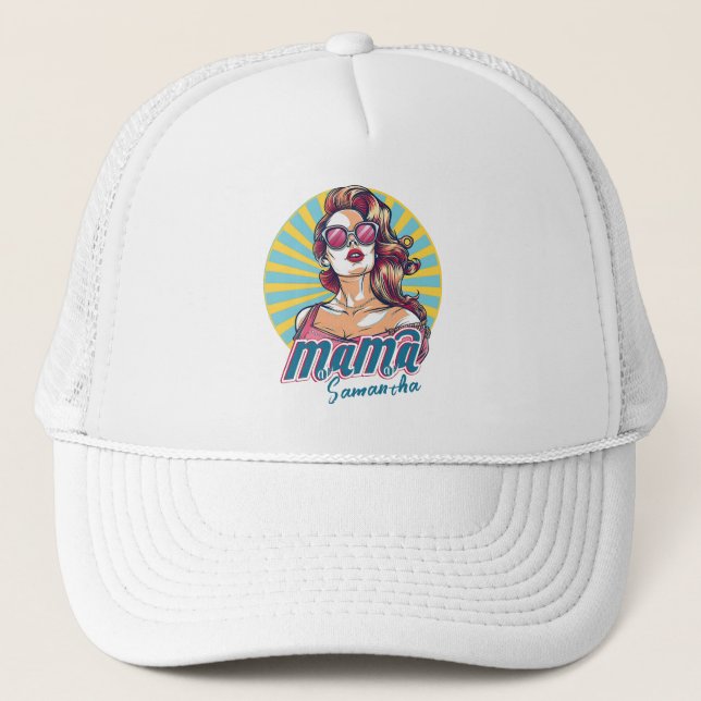 Personalized Retro  Mama Pop Art (9) Trucker Hat (Front)