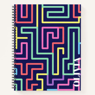 Personalized Retro Maze Pattern Spiral Notebook