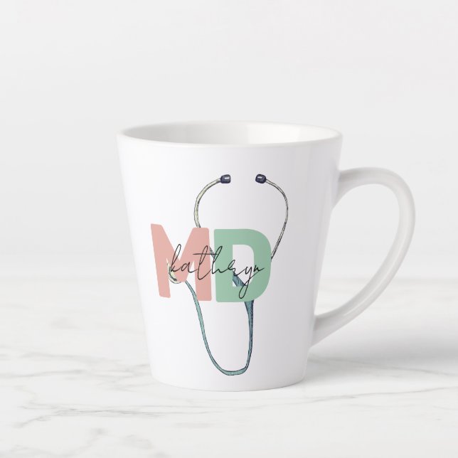 Personalized Retro Medical Doctor MD Name  Latte Mug (Right)