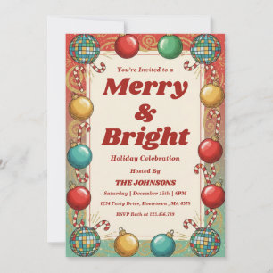 Personalized Retro Merry & Bright Holiday Party Invitation