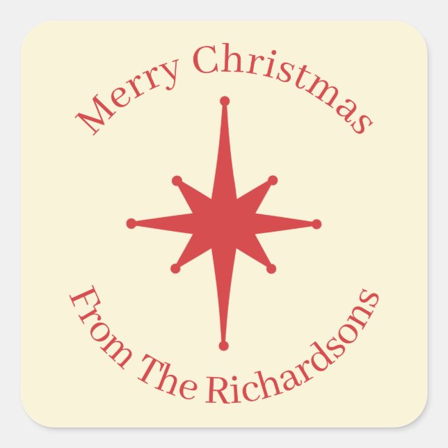 Personalized Retro Midcentury Christmas Star Square Sticker (Front)
