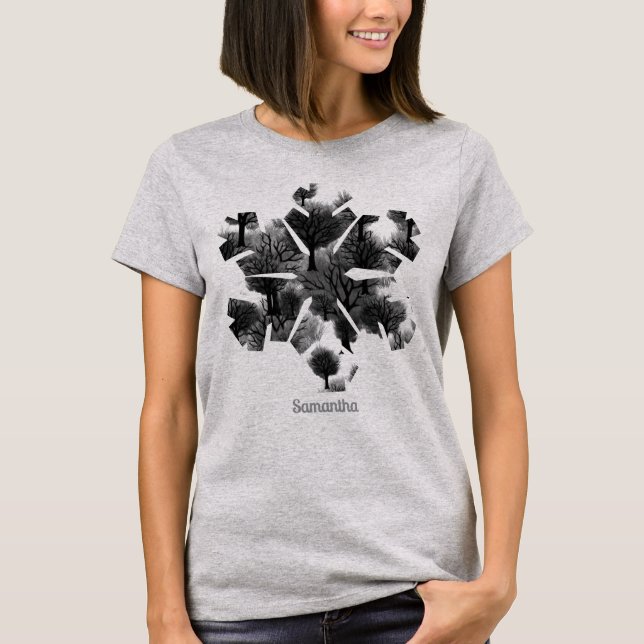 Personalized Retro Minimalist Black Holiday Trees T-Shirt (Front)