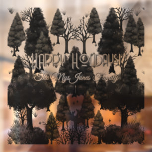 Personalized Retro Minimalist Black Holiday Trees Window Cling