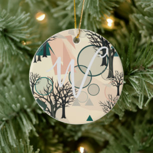 Personalized Retro Minimalist Branches and Shapes Ceramic Ornament