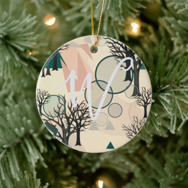 Personalized Retro Minimalist Branches and Shapes Ceramic Ornament (Tree)