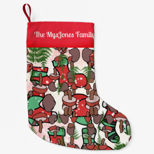 Personalized Retro Minimalist Mushroom Holidays Small Christmas Stocking