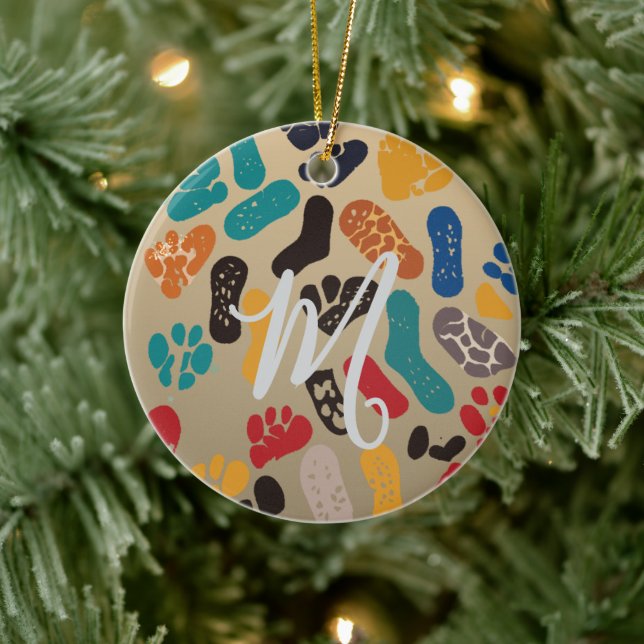 Personalized Retro Minimalist Sole Marks Ceramic Ornament (Tree)