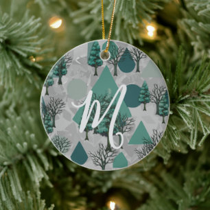 Personalized Retro Minimalist Trees and Shapes Ceramic Ornament