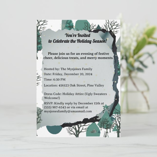Personalized Retro Minimalist Trees and Shapes  Invitation (Standing Front)