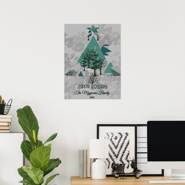 Personalized Retro Minimalist Trees and Shapes  Poster (Home Office)