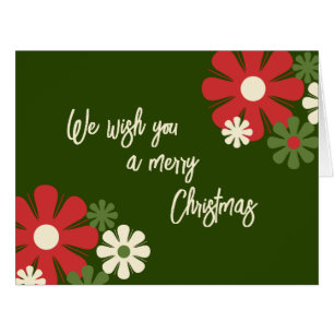 Personalized Retro Modern Floral Merry Christmas