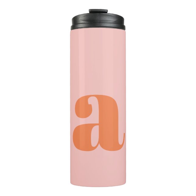 Personalized Retro Monogram Bridesmaid Pink Orange Thermal Tumbler (Front)