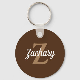 Personalized Retro Monogram Brown Tan White Keychain
