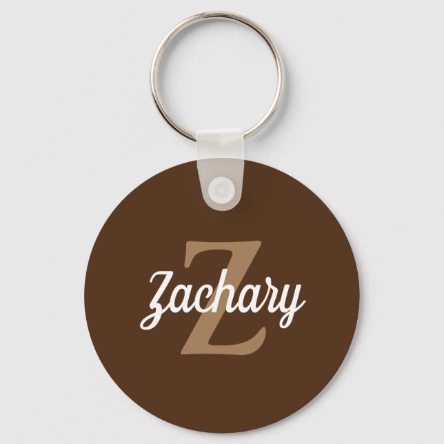 Personalized Retro Monogram Brown Tan White Keychain (Front)