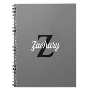 Personalized Retro Monogram Grey Black White Notebook