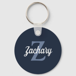 Personalized Retro Monogram Navy Blue White Keychain