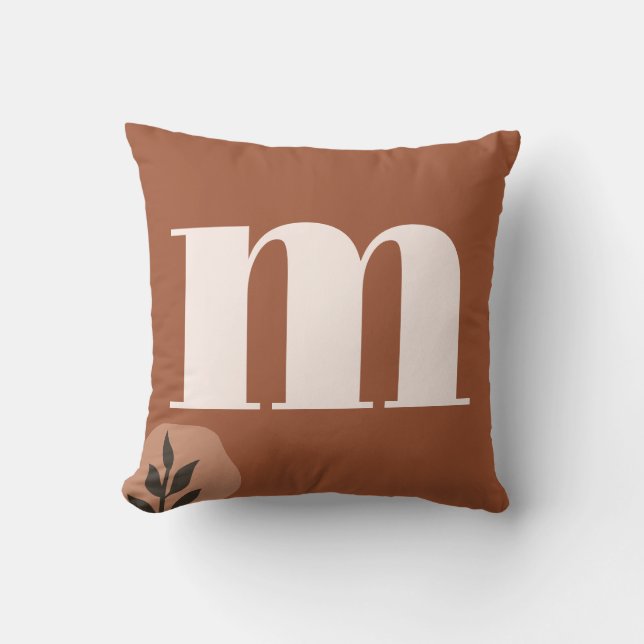 Personalized Retro Monogram with Terracotta Boho Throw Pillow (Front)