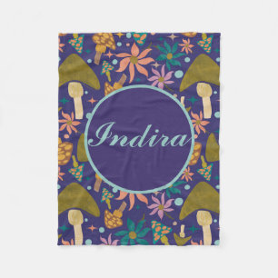 Personalized Retro Mushroom Purple Woodland Fleece Blanket