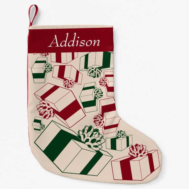 Personalized Retro Name Red Green Gifts Small Christmas Stocking (Front)