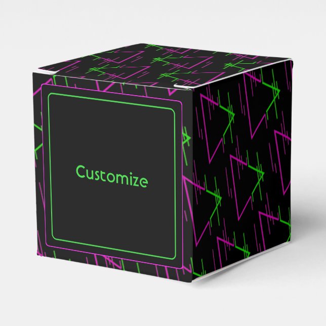 Personalized Retro Neon Geometric Pattern Cube  Favor Box (Front Side)
