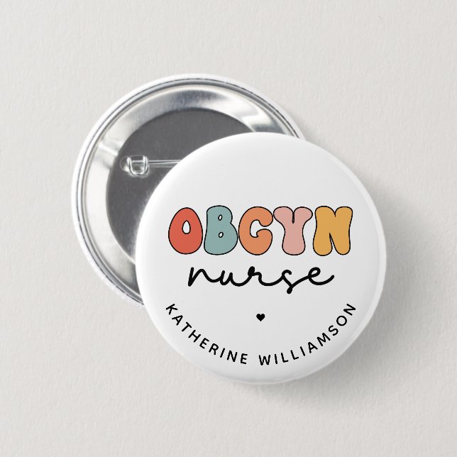 Personalized Retro OBGYN Nurse 2 Inch Round Button (Front & Back)