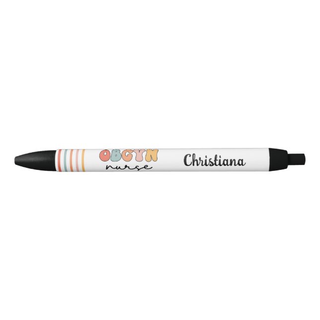 Personalized Retro OBGYN Nurse Black Ink Pen (Front)