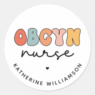 Personalized Retro OBGYN Nurse Classic Round Sticker