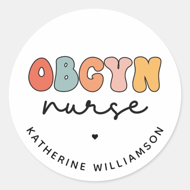 Personalized Retro OBGYN Nurse Classic Round Sticker (Front)