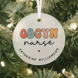 Personalized Retro OBGYN Nurse Glass Ornament