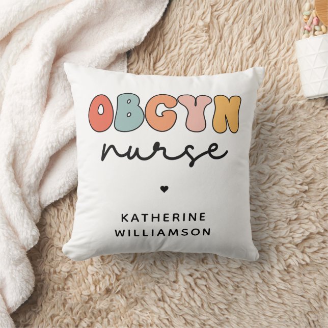 Personalized Retro OBGYN Nurse Throw Pillow (Blanket)