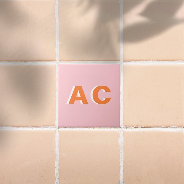 Personalized Retro Orange and Pink Monogram Tile (Creator Uploaded)