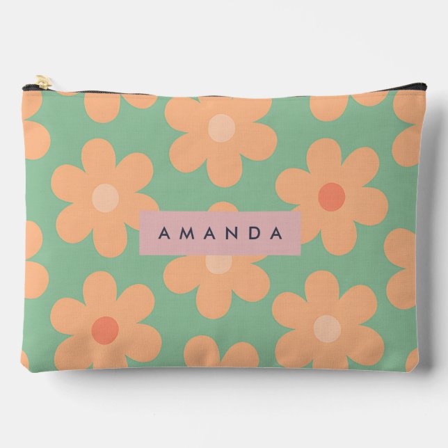 Personalized Retro Orange Daisy Flower Accessory Pouch (Front)