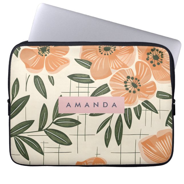 Personalized Retro Orange Flower Style Laptop Sleeve (Front)