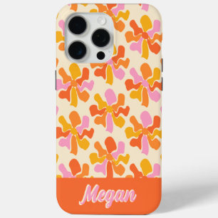 Personalized Retro Orange Pink Groovy Flowers iPhone 15 Pro Max Case