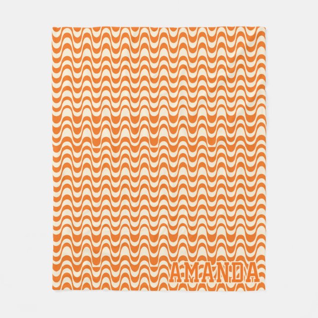 Personalized Retro Orange Wave Fleece Throw  Blanket (Front)