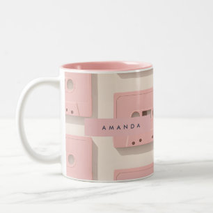 Personalized Retro Pastel Cassette Tape Vintage Two-Tone Coffee Mug