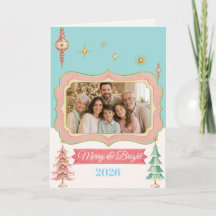Personalized Retro Pastel Christmas Family Photo 