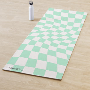 Personalized Retro Pastel Mint Wavy Chequered Yoga Mat