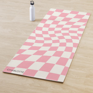 Personalized Retro Pastel Pink Wavy Chequered Yoga Mat