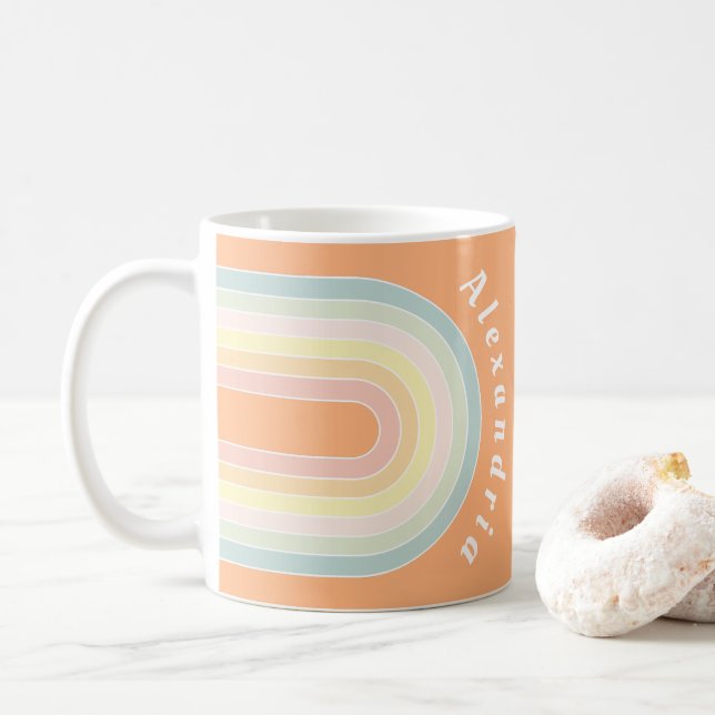 Personalized Retro Pastel Rainbow Coffee Mug (With Donut)